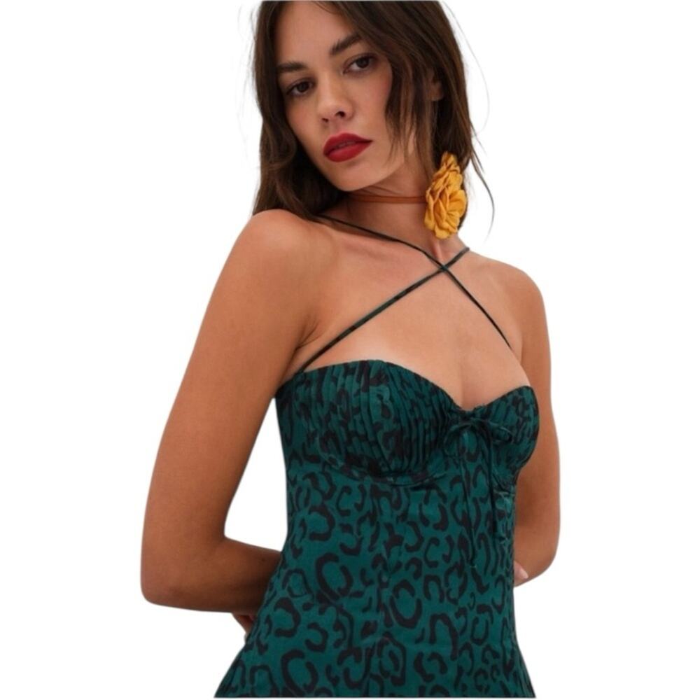 For Love and Lemons Wendy Mini Dress Women’s Animal Print Green Size Small - Picture 3 of 14